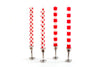 Two Red Dot on White tapers and  two Red Stripe on White  tapers in silver pewter taper holders. Fair Trade, Hand crafted.