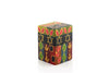 2"x2"x3" Judaica cube candle. Rich colors of red, blue, light green, purple & turquoise with touches of gold and star of David intertwined in the design.