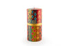 3" x 6" Judaica pillar candle. Rich colors of red, blue, light green, purple & turquoise with touches of gold and star of David intertwined in the design.