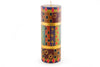 3" x 8" Judaica pillar candle. Rich colors of red, blue, light green, purple & turquoise with touches of gold and star of David intertwined in the design.