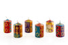 6/ 2" Judaica votive candles. Rich colors of red, blue, light green, purple & turquoise with touches of gold and star of David intertwined in the design. Packaged in 6-pack gift box.