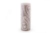 Henna Brown 3" X 8" pillar candle.  Handmade and hand painted with white henna design painted on a frosty brown candle.  Fair Trade home decor. 