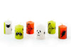 Halloween hand made and hand painted 2" votives.  Painted in traditional Halloween designs; skulls, spiders, bats, and Halloween colors.  Votives come in a 6-pack.  Fair Trade.