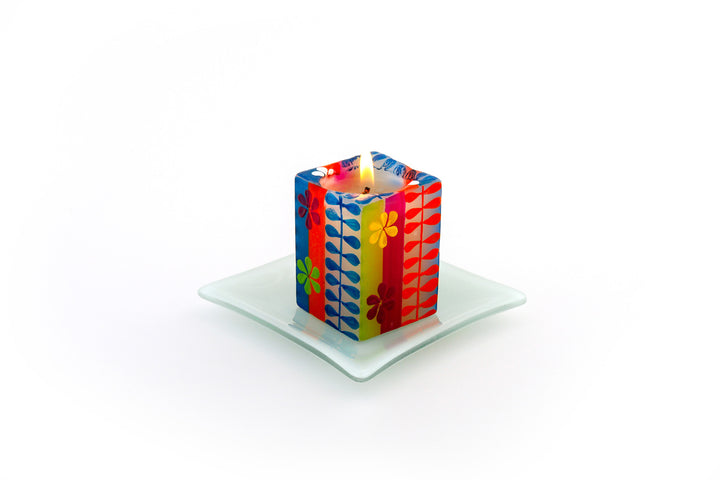 Summer 2x2x3 cube on a white glass candle coaster.  Great base for your cubes & pillars.