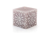 Henna Brown 3" x 3" x 3" cube candle.  Handmade and hand painted with white henna design painted on a frosty brown candle.  Fair Trade home decor. 